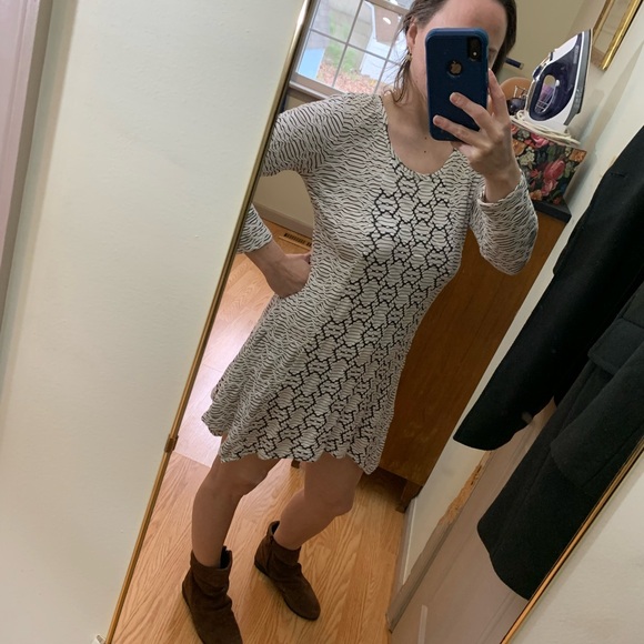 Tianello by Steve Barraza knit long sleeve mini dress asym hem black white XS - Picture 9 of 10